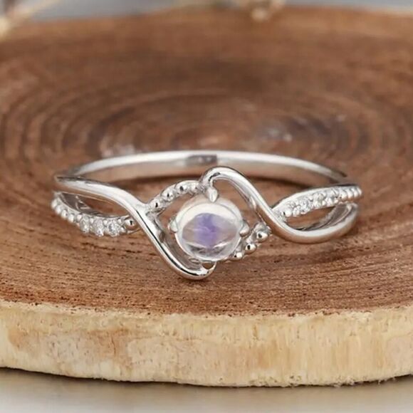Round Cut Moonstone Ring Female Jewelry Delicate Design - Picture 6 of 12